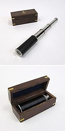 Brass Telescope Chrome Pullout Monocular W/Hardwood Box image 4