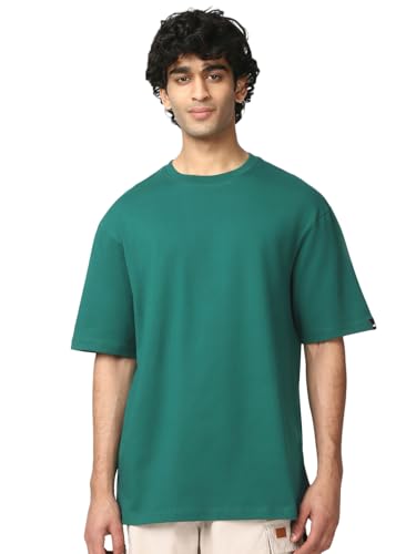 Image of Bewakoof Men's Solid Oversized Fit Half Sleeve Round Neck Cotton T-Shirt