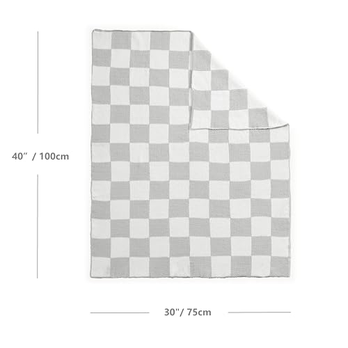 Image of CREVENT 30 inchX40 inch Cozy Soft Warm Chenille Baby Blanket for Girls Boys, Newborn Essentials for Infant, Baby Shower Receiving Gift - Checked Grey 75X100cm
