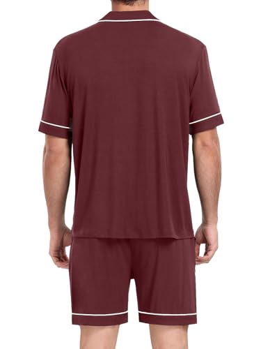 Image of Mens Pajamas Set Short Sleeve Sleepwear Button Down Loungewear Set Soft Modal 2Pcs Pj Set with Pockets S-3XL