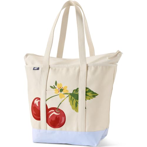Image of Lands' End Open Top Canvas Tote Bag | 100% Cotton Canvas, Five Pockets, Key Strap, Water-Resistant Base, Stands Upright, Beach Bag, Travel Tote, Grocery Tote