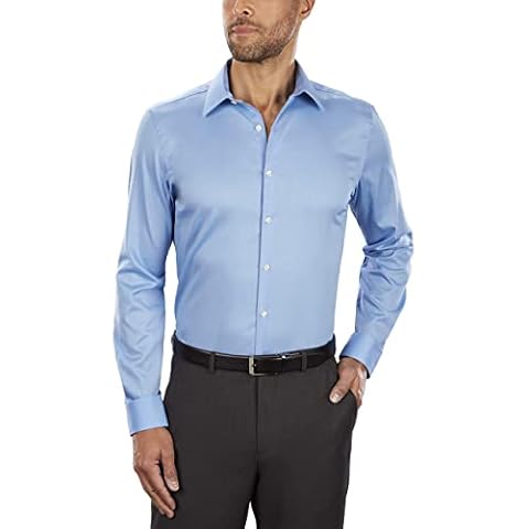 Van Heusen Men's Dress Shirt Slim Fit Flex Collar Stretch Solid, Blue Frost, 15.5" Neck 34"-35" Sleeve Cover