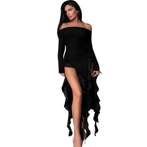 Gkaopi Robe Femme Sexy Manches Longues Midi Robes sans Bretelles Dos Nu Robe Cintrée à Volants avec Fente Robe Slim Fit Robe Club Cocktail Soirée Habillée Gkaopi Robe Femme Sexy Manches Longues Midi Robes sans Bretelles Dos Nu Robe Cintrée à Volants avec Fente Robe Slim Fit Robe Club Cocktail Soirée Habillée