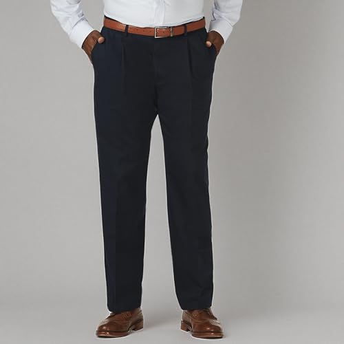 Haggar mens Work to Weekend No Iron Twill Pleat Front - Regular and Big & Tall Sizes casual pants, Dark Navy, 44W x 30L US4