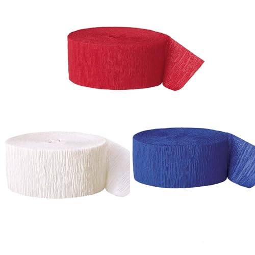 Image of 3 Rolls 4th of July Crepe Paper Streamers, Red White Blue Crepe Paper Decorations for Independence Day Patriotic Party Hanging Backdrop DIY Decoration