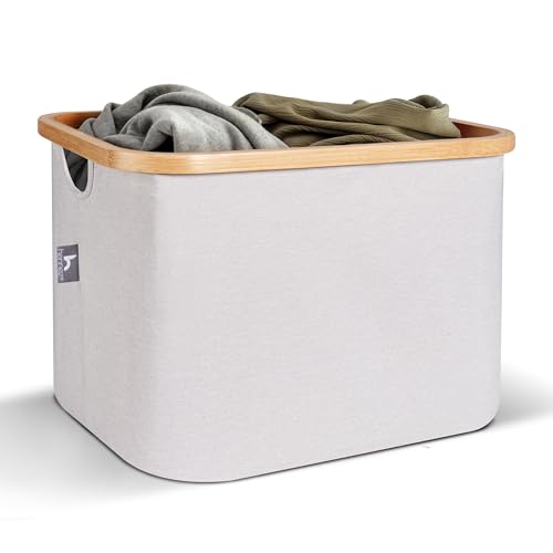 Hennez Cesta Almacenaje Plegable para Estantería Kallax Ikea 40L Beige - Cubo Ropa Sucia Bambú - Cajas Organizadoras Decorativas Tela - para Colada
