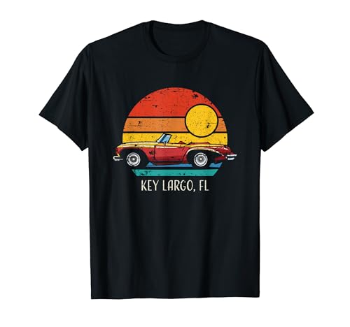 Key Largo FL Retro Coche Deportivo Sunset Diseño Desgastado Camiseta