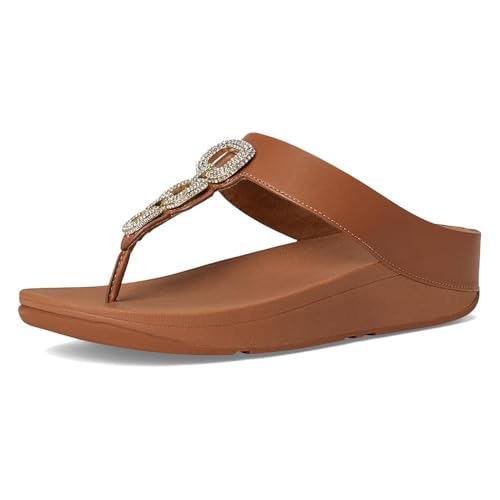 FitFlop Women's Fino Crystal-Chain Leather Toe-Post Sandals Wedge2