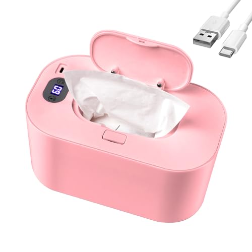 Image of Baby Wipe Warmer and Baby Wet Wipes Dispenser, 5 Modes of Temperature Heating Control Portable Diaper Wipes Warmer for Newborn Baby, Baby Shower Gifts Pink