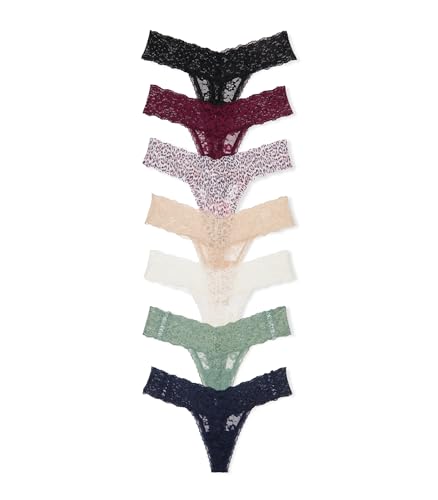 Victoria's Secret Women's Lace Thong Underwear, Panties for Women, Multi Pack, Essential Mix (L)