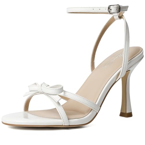 Mostrin Strappy Heels for Women Lace Up Ankle Strap Round Open Toe Stiletto High Heels Women's Heeled Sandals for Prom, Party, Daily