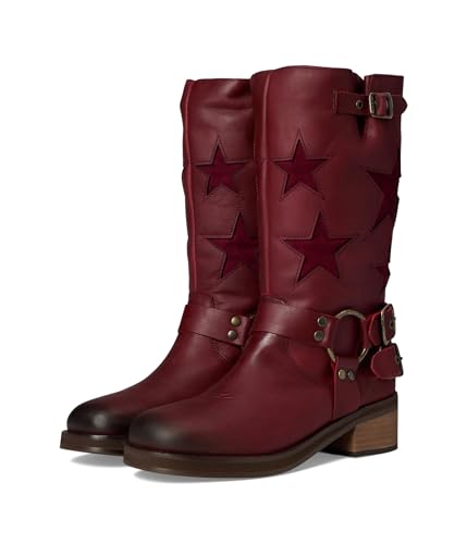 Image of Dingo Womens Blacklist Tooled Inlay Round Toe Pull On Motorcycle Casual Boots Mid Calf Mid Heel 2-3 inch
