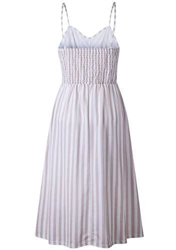 Image of YMING Womens Summer Spaghetti Strap Dresses Button Down Floral Sundress High Waist Swing Midi Dress with Pockets