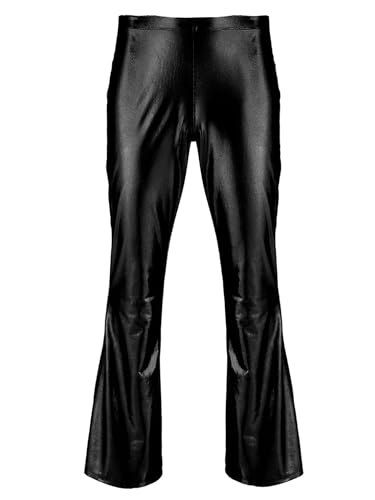 renvena Men's Shiny Metallic Fashion Holographic Pants Disco Flared Bell Bottom Leggings