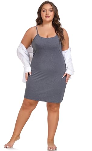 Image of VintageClothing Womens Plus Size Full Slip Under Dresses Adjustable Spaghetti Strap Nightgown Soft Sleepwear Cami Dress