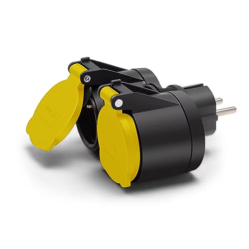 Doppelstecker für Steckdose Steckdosenadapter Mehrfachsteckdose Schwarz Geeignet für den Außenbereich Schuko Stecker 16A/250V/Max 3680W