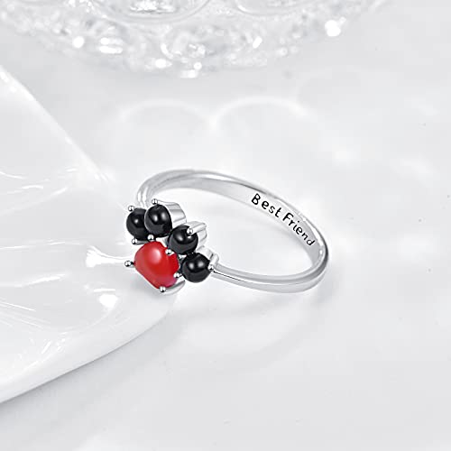 TANGPOET Cat Dog Ring Paw Print Ring Pet Paw Rings for Women, Red, Black, Silver, 8 - Image 2