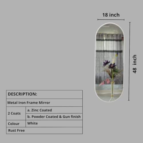 Image of Modern Elegance Caspsule Shape Wall-Mounted Mirror Metal Framed Wall Mirror Bathroom Mirror Living Room Mirror Home Decor Mirror 18 x 48 Inches White MF 116