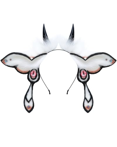 ZFKJERS Realistic Furry Animal Ears Headband Fantasy Creature Ears Cosplay Accessory for Halloween (Moth Black)