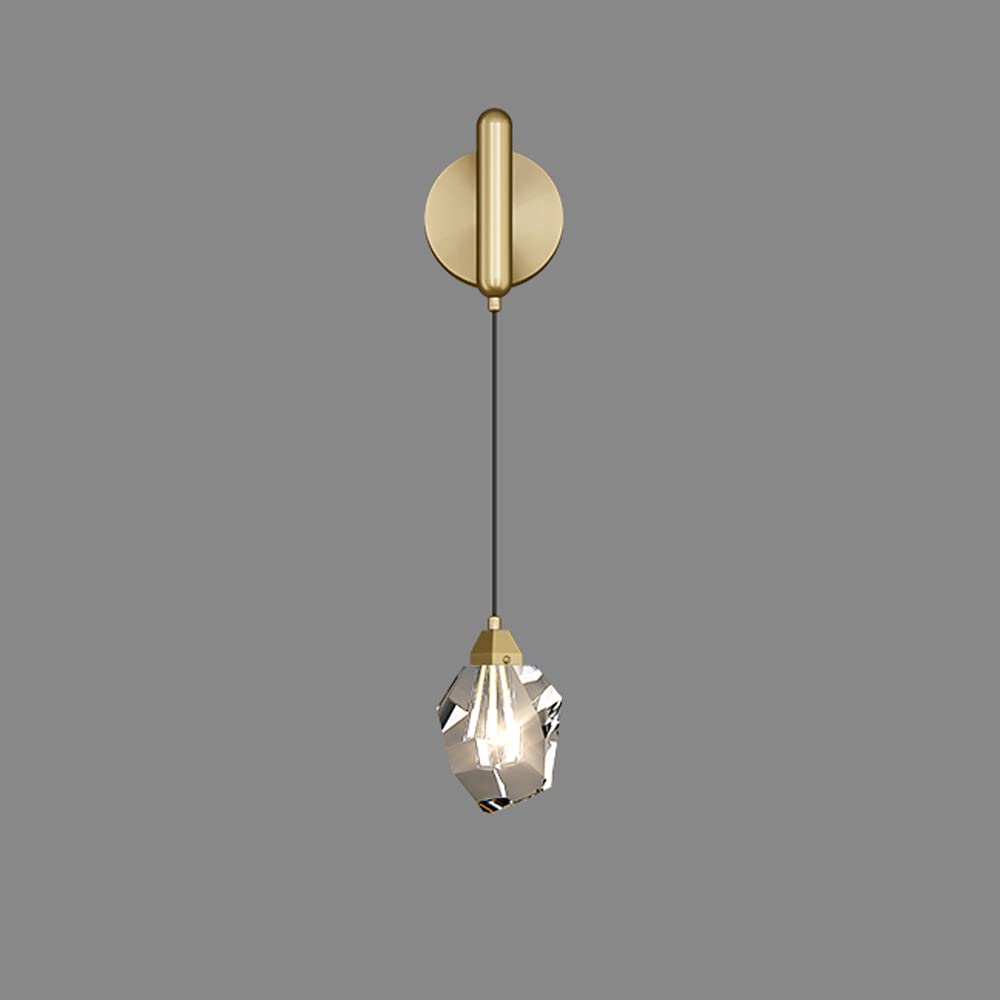KXEcoLife Irregular Crystal Wall Light Postmodern Copper Sconce 7W LED Mounted Lamp, Home Decor Lighting Fixture Indoor Sconces for Living Room Bedroom Bedside