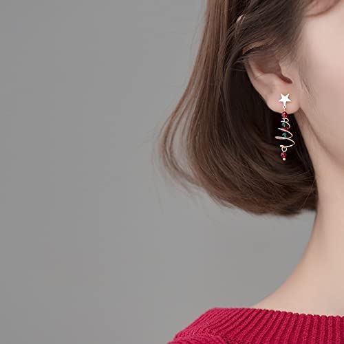 Orecchini da donna Ciondolo a forma di stella con albero di Natale a spirale rotante in argento sterling 925 Gioielli da donna