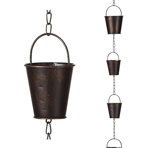 Retrome 4.5' Length Iron Buckets Rain Chains for Gutters, Dark Bronze Cover