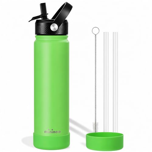 Image of Mininoo 24 oz Insulated Ceramic-Lined Water Bottle with Straw, Canopy Green