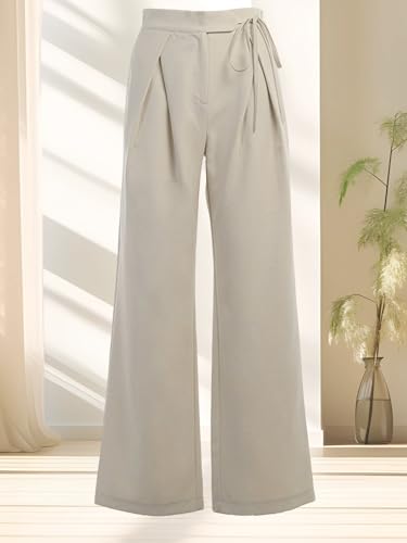 Women's Wide Leg Palazzo Pants Summer High Waist Flowy Front Strap Pants Casual Loose Trousers Business Beach