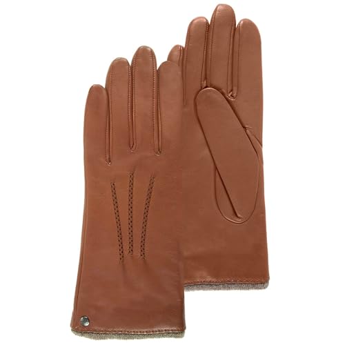 Isotoner Gants femme en cuir d'agneau pleine fleur, doublés cachemire, 8=L, cognac
