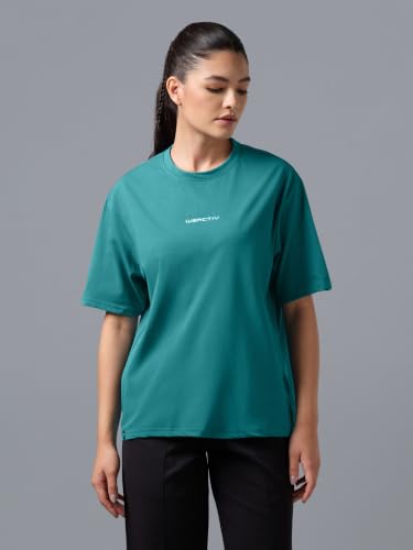 Image of TECHNOSPORT Women's Printed Boxy Fit Round Neck T-Shirt COTFLEX Half Sleeve Slip On Polyester for Gym Yoga Workout UPF50+ Anti Odour