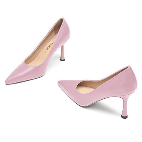 FOGEENA Womens Matte Slip On Pointed Toe Dress Wedding Stiletto Leather High Heel Pumps Shoes 3.14 Inch4