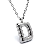 [silver KYASYA]イニシャルネックレス アルファベット バルーン シルバー レディース メタル 風船 ペンダント ステンレス あずきチェーン ぷっくり 頭文字 小さめ 金属アレルギー対応 女性(D、60cm)
