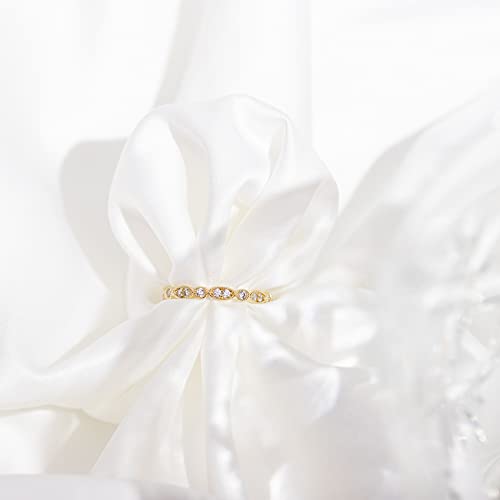 PAVOI 14K Gold Plated Cubic Zirconia Band | Round Milgrain Eternity Bands | Gold Rings for Women3