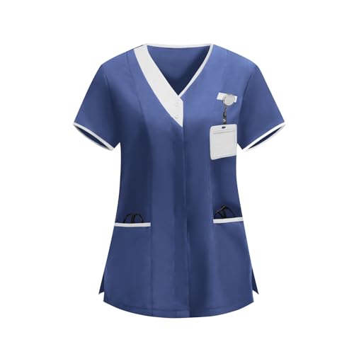 Image of 2026 Scrub for Cleaning Jobs Uniform, Multi Pockets Scrubs for Women Sets, V-Neck Top & Straight Leg Pants Scrubs Set