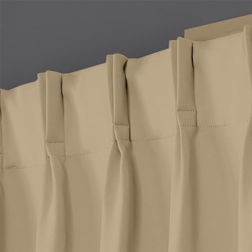 Image of 100% Blackout Double Pinch Pleat Curtains, Linen, Thermal Insulated, 2 Panels, Solid, (Beige)