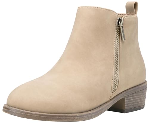 Jeossy Women's Ankle Boots, Low Heel Trendy Dress Booties, 905 - Tan Nubuck, Size 10 US - Zipper and Round Toe (DJY905 tan Nubuck 10)