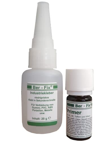 Ber-Fix Juego de pegamento profesional con 3 puntas dosificadoras + 15 ml de imprimación que se pega, entre otras cosas,...