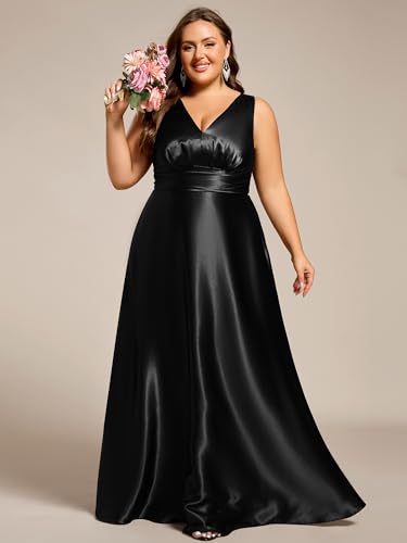 Ever-Pretty Plus Women's Sleeveless Satin Plus Size Formal Gowns Summer Bridesmaid Dresses Empire Waist with Pockets3