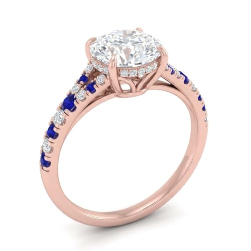 Image of Choose Your Gemstone Round Split Halo Pave Diamond CZ Ring Rose Gold Plated Round Shape Halo Engagement Rings Matching Jewelry Wedding Jewelry Easy to Wear Gifts US Size 4 to 12