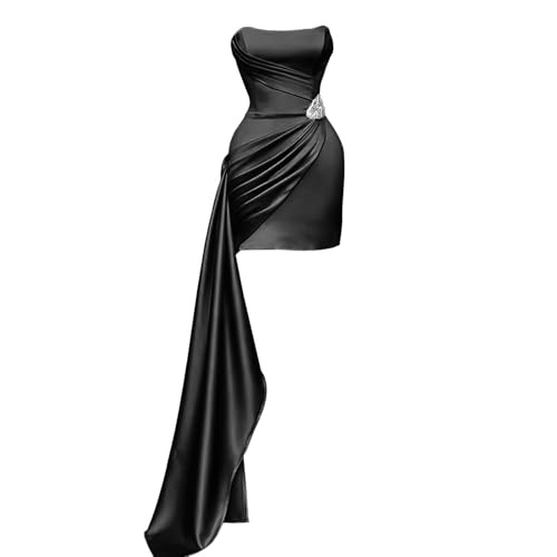 Satin Homecoming Dresses Pleated Mermaid Short Prom Dress with Train Tight Cocktail Dresses for Teens