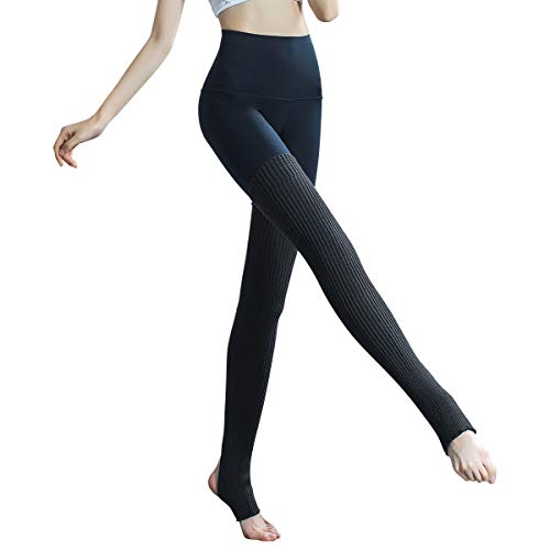جوارب Meesu النسائية واليوغا من Stirrup Yoga Socks Ballet Pilates Dance Socks Over Knee High Knit Leg Warmers 80s جوارب طويلة الساق مدفأة One Size أسود Amazon Ae بضائع رياضية
