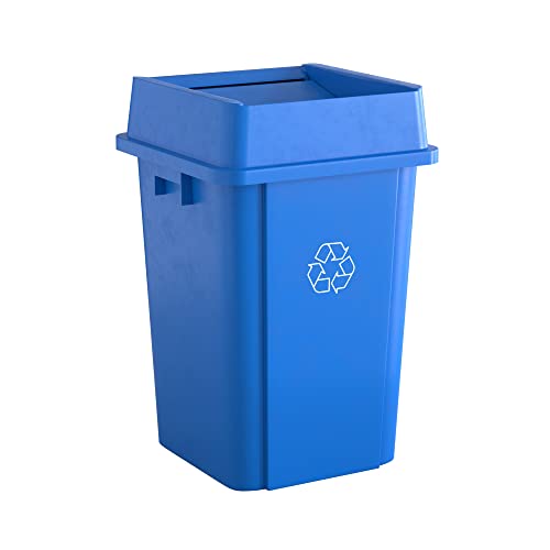 Image of 19 Gallon Blue Square Commercial Trash Can with Lid