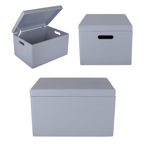 Creative Deco XXL Large Grey Plain Wooden Storage Box Chest | 40x30x24 (+/-1 cm) | Hinged Lid & Handles | Easter Gift Box Storage | UNSANDED Wood Keepsake Memory Craft