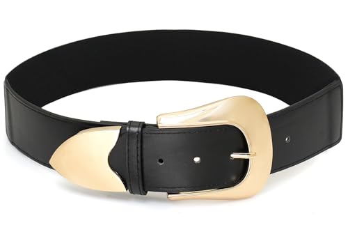 Women Elastic Waist Belt Ladies Wide Stretchy Belt with Metal Buckle Waistband for Dress Jeans