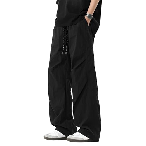 Pantalones Cargo Holgados y Modernos para Hombre, Estilo Jogger Casual, Estilo Streetwear, con Bolsillos, cómodos para Uso Diario, Color Negro, Talla M.