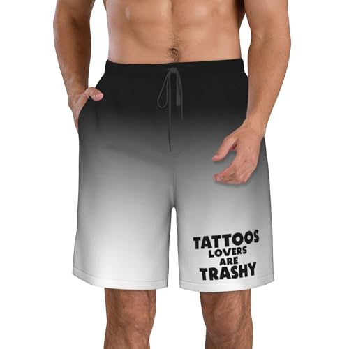 Men's Swim Trunks Bathing Suit Hawaiian Swimsuits Tattoo Lover Tattoos are Trashy Beach Shorts with Pockets,