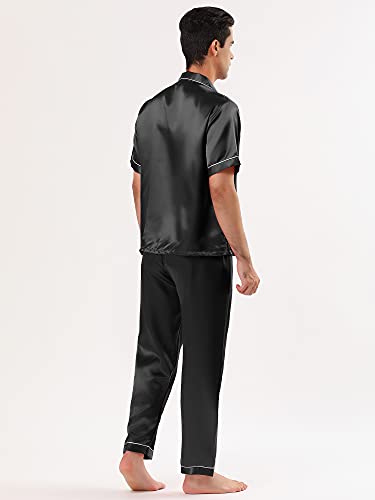 Men's Classic Satin Pajama Sets Short Sleeves Button Down Nightwear Sleepwears Loungewear4