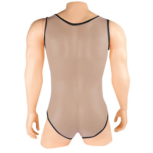 Xiaojmake Men Sheer Bodysuit Leotard with Bulge Pouch See Through Thong Underwear Wrestling Singlet Fitness One Piece Romper2