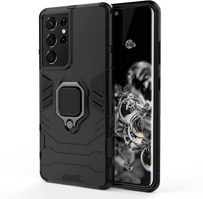 The Little Shop Defender Back Case Cover for Samsung Galaxy S21 Ultra 5G ||Military Grade Armor || Rotating Ring Holder and Kickstand in Built || Shock Proof Case