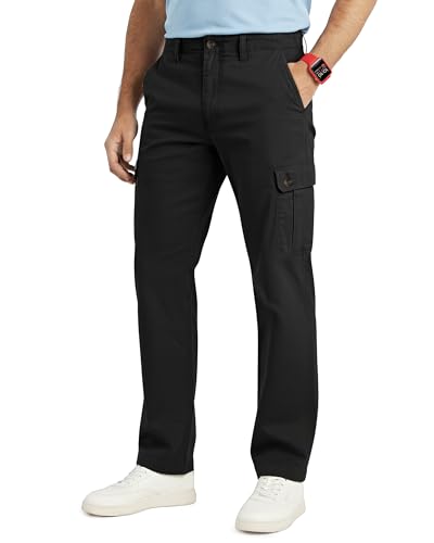 NY Threads Men Cargo Pants Relaxed Fit Casual Cotton Hiking Work Pants, 34W x 32L, Black